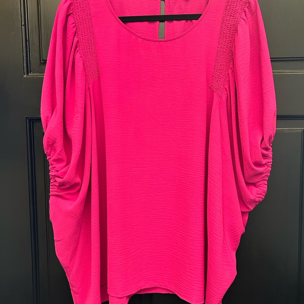 Entro Fuchsia Blouse with Ruched Sleeves
